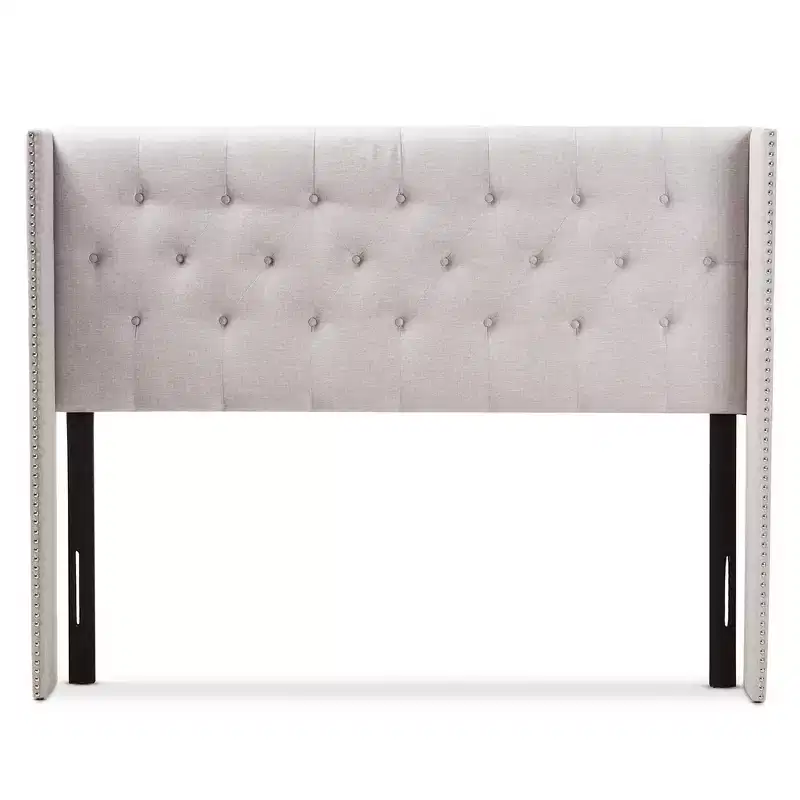 Light Beige Gray Button-Tufted Winged Headboard, King, 1-Person