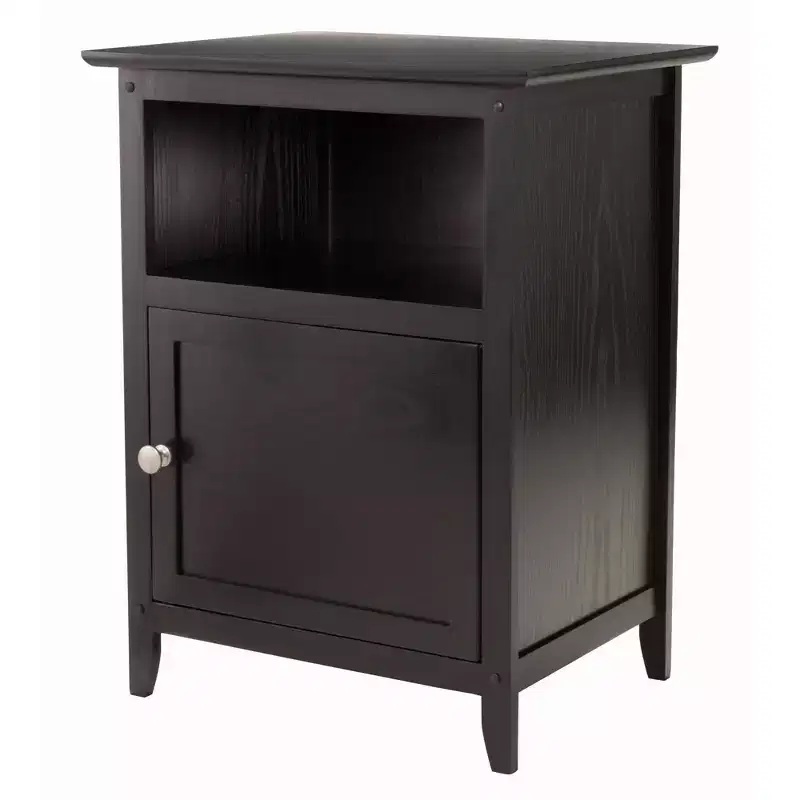 Black Hardwood End Table with Hidden Storage Compartment and Shelf