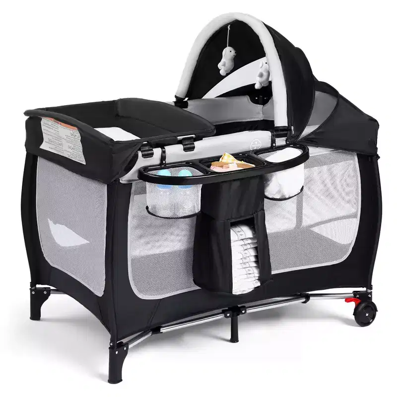 Polyester 4-in-1 Portable Playard with Bassinet, Changing Table, and Canopy