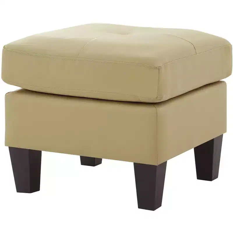 Square Faux Leather Ottoman, High-Density Foam, Wood Frame & Resin Legs, 23