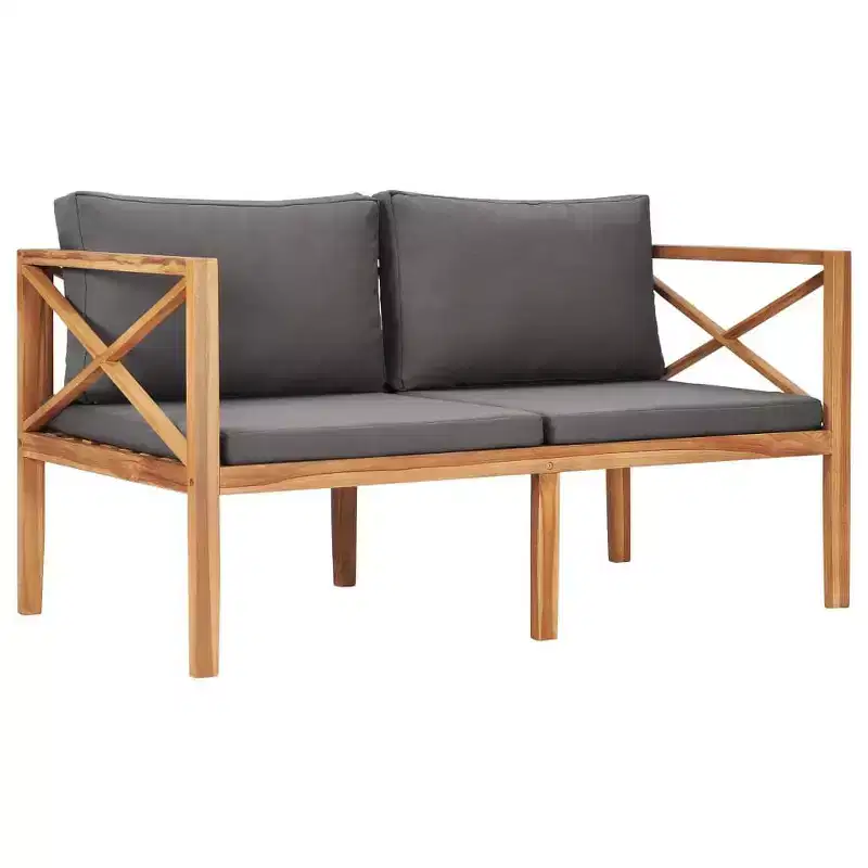 vidaXL 2-Seater Patio Bench Loveseat Chair Sofa with Cushions Solid Wood Teak