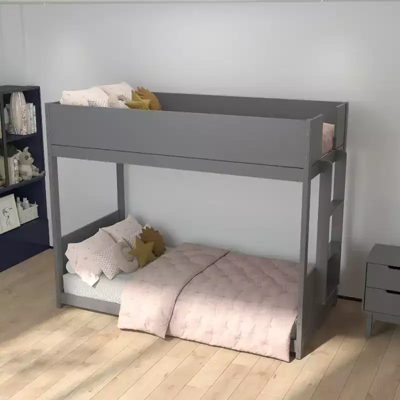 Kids Twin-Over-Twin Bunk Bed, Convertible to 2 Twin Beds, Solid Wood Frame with Ladder and Guardrails