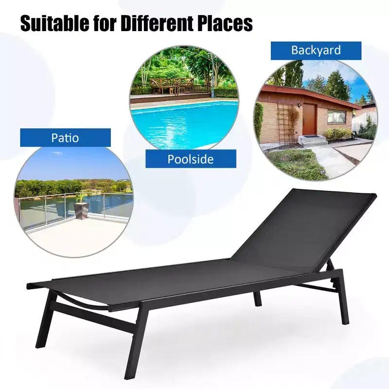 Costway Patio Lounge Chair Chaise Recliner Back Adjustable Garden Deck Brown\Black