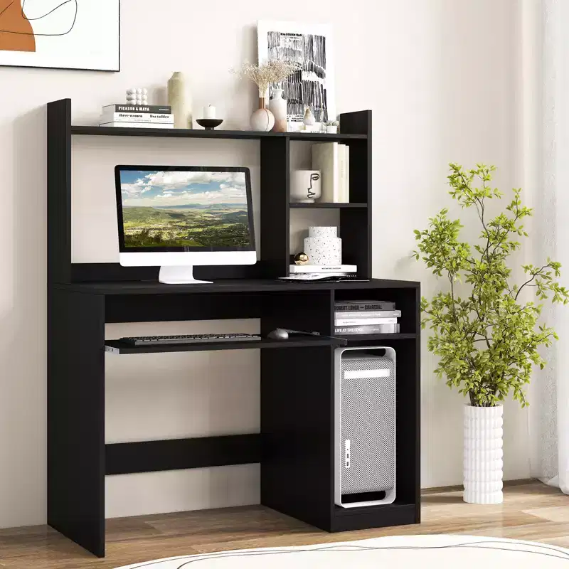 Costway Computer Desk Study Bookcase Workstation with Charging Station Hutch & CPU Stand