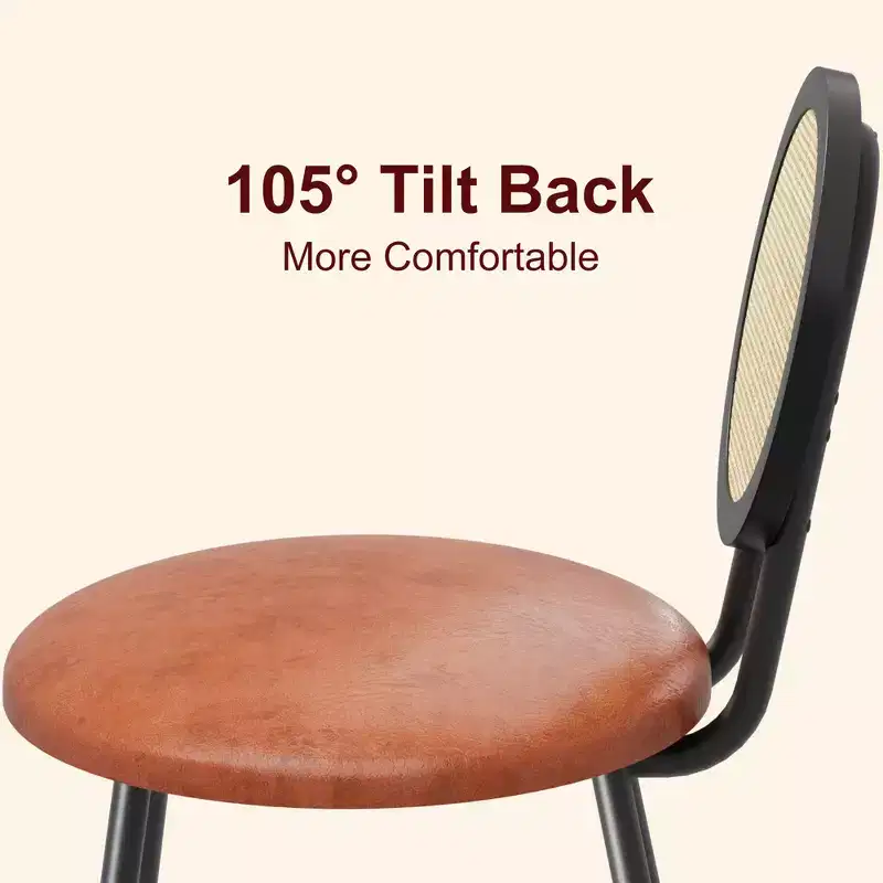 Modern Upholstered Dining Chairs with Natural Rattan Back & Metal Legs, Space-Saving Set of 4 for Kitchen, Dining Room