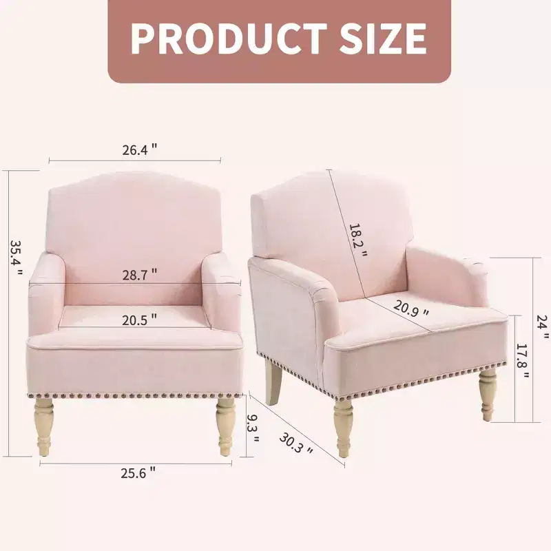 Okak Modern Accent Chair with Retro Wooden Legs, Small Fabric Club Chair, Comfy Upholstered Armchair Lounge Chair for Bedroom Living Room