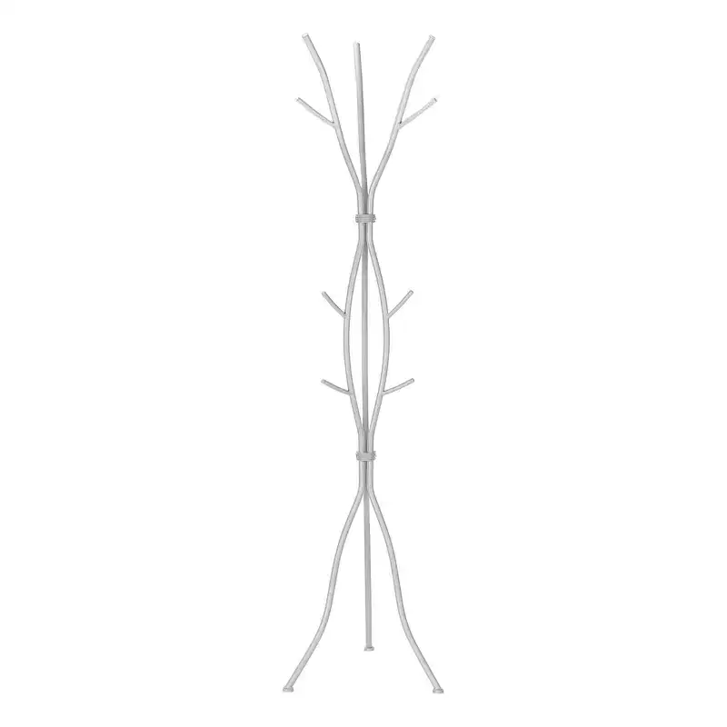 Modern Freestanding Coat Rack with 11 Hooks, Hammered Metal Hall Tree with Unique Design, Coat Tree for Living Room, Bedroom, Silver