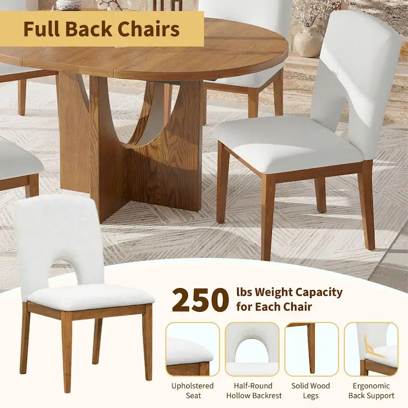 Modern 5-Piece Round Dining Set with 16.2 Removable Leaf