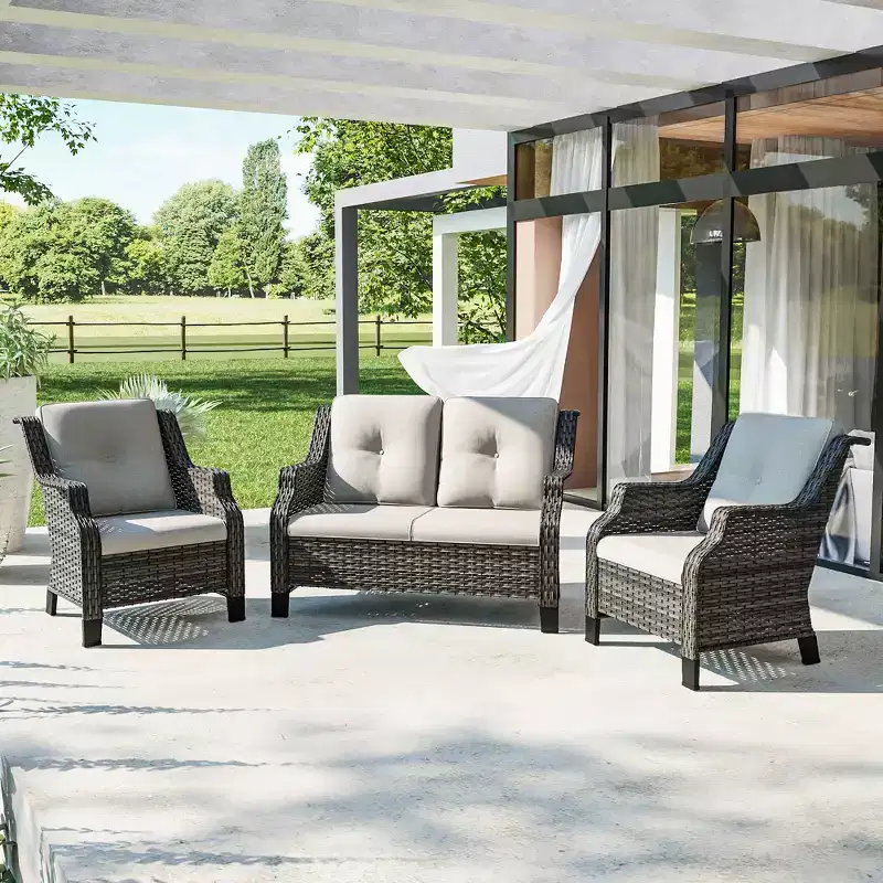 UPTIOT Outdoor Loveseat Set with Ergonomic Armchairs & Water-Resistant Design