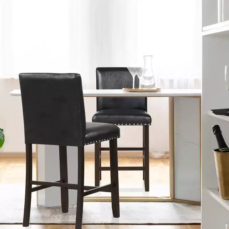 Costway Set of 2 Bar Stools PVC Leather Counter Height Chairs for Kitchen Island Black