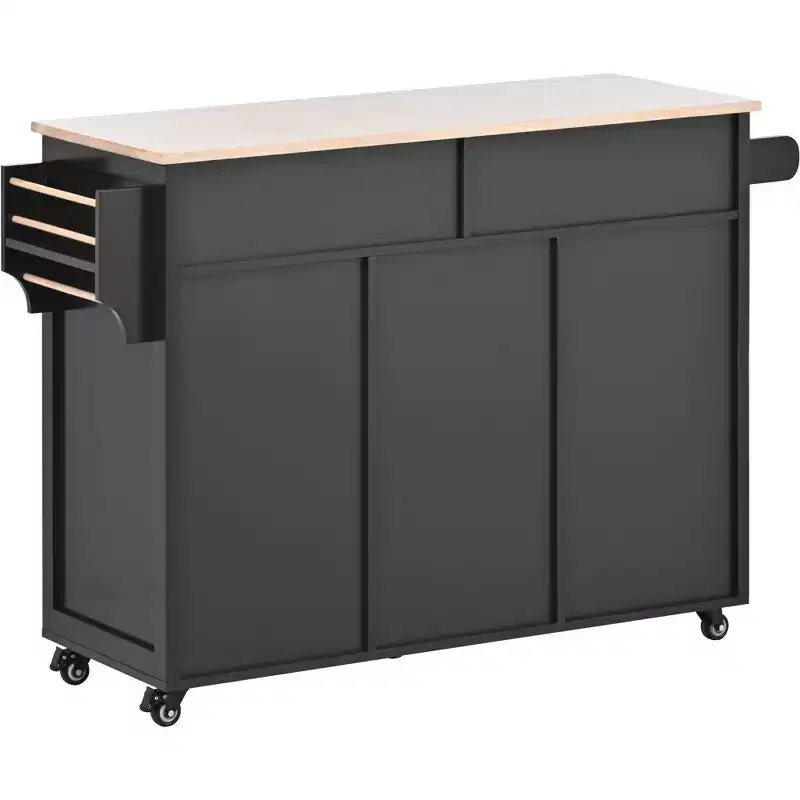Whisen Modern Kitchen Island with 8 Handle-Free Drawers and 5 Wheels