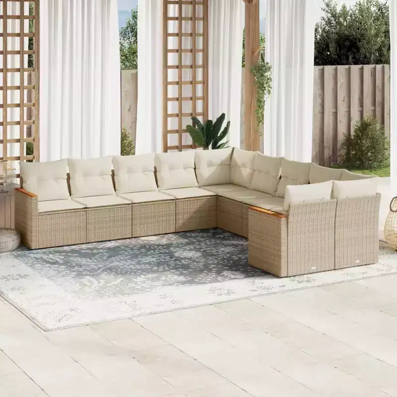 vidaXL 10 Piece Patio Sofa Set with Cushions Poly Rattan