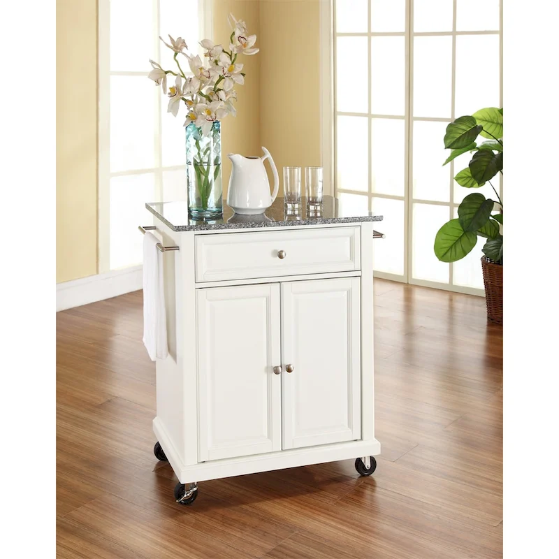 Crosley White Finish Solid Granite Top Portable Kitchen Cart/Island - 18d x 31w x 35.5h