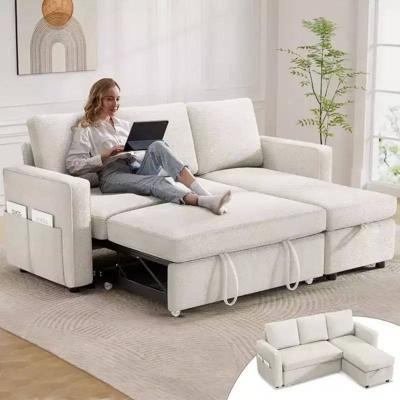 Dyonery 81 Sleeper Sofa Bed, 2 in 1 Pull Out Couch with Reversible Storage Chaise