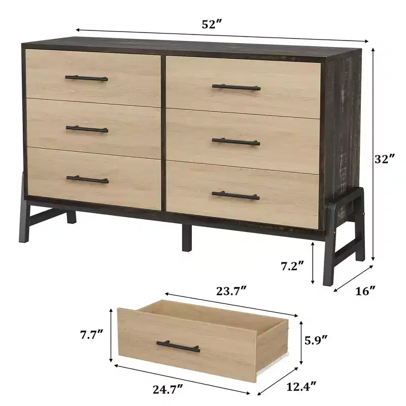 TROPOW 6 Dresser for Bedroom, Freestanding 52 Wide Drawer Dresser with Storage, Wooden Closet Storage Chest for Living Room, Bedroom, Entryway