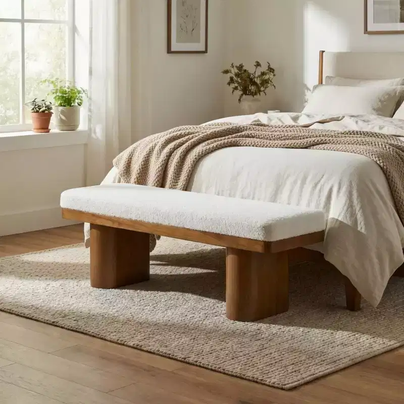 Christopher Knight Home Fernando Modern Wooden Upholstered Bench with Rubberwood Legs