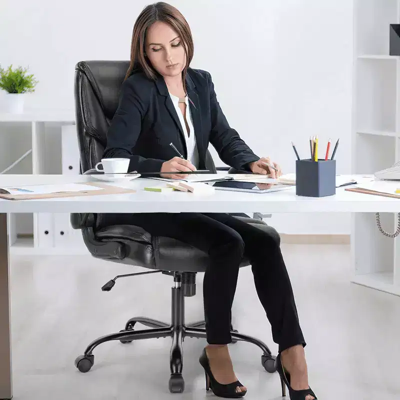 Office Chair with Flip-Up Armrests Ergonomic Lumbar Support PU Leather
