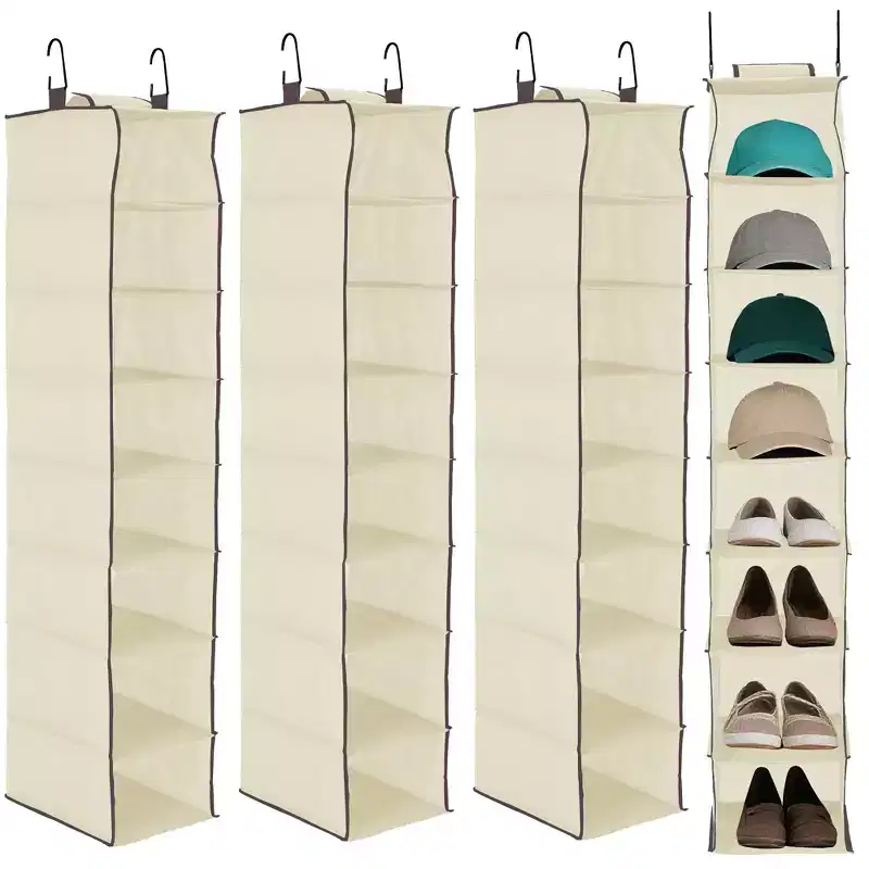 COZONY 3 Pack Hanging Shoe Organizer for Closet, 8-Shelf Storage Holder w/ 2 Hooks, No Tools Needed Installation, Space-Saving Shelf for Shoes&Purses