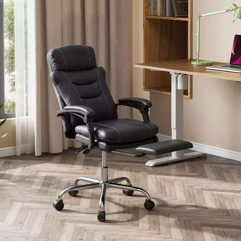 Executive Leather Home Office Chair with Footrest, High Back Heavy Duty Ergonomic Desk Chair, Big and Tall with Lumbar Support