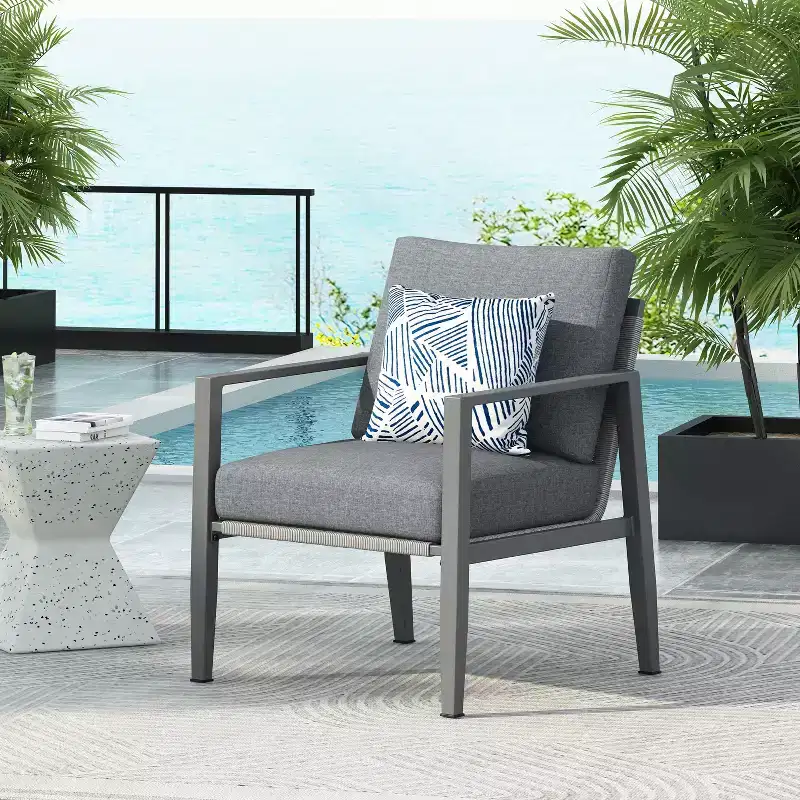 TUYOHW Aluminum Patio Accent Chairs,Set of 1/2,Upholstered Dining Chair for Outdoor Use,Modern Lounge Chair for Garden & Backyard