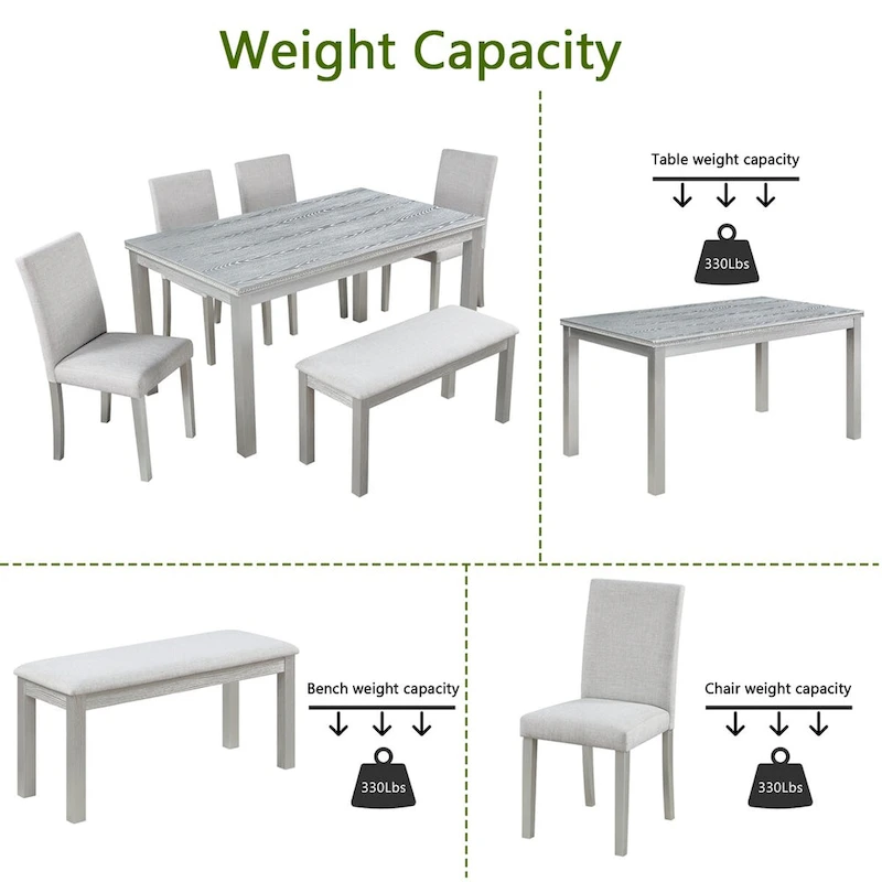 Wooden Dining Rectangular Table with Bench and 4 Chairs