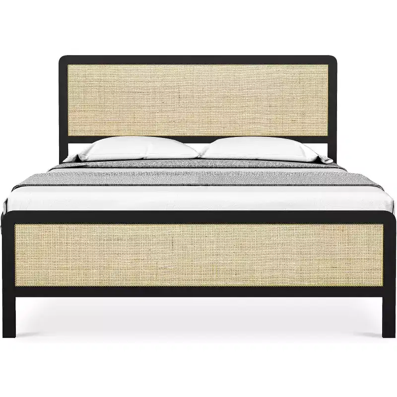 Acekool Boho Rattan Bed - Full Size with Safe Corners