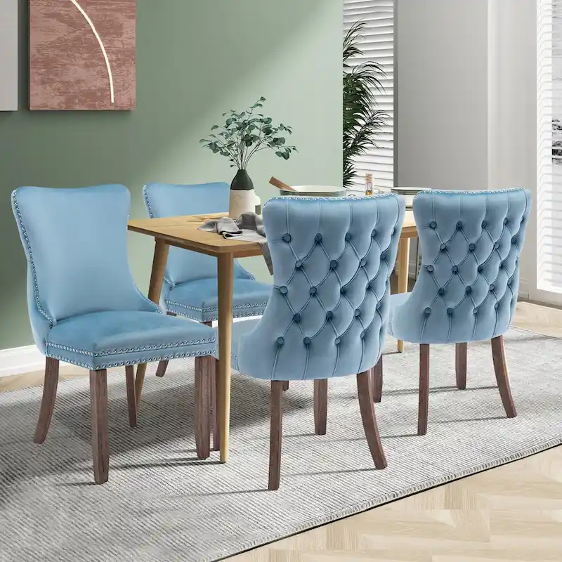 KATA Velvet Upholstered Wingback Dining Chairs Set of 4