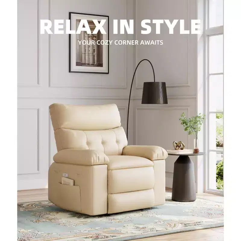 Oversized Wide Recliner Chair - 360 Rocker Swivel Recliner, PU Leather Large Manual Recliner, with 1.5X Sponge Filling and Easy Recline Mechanism
