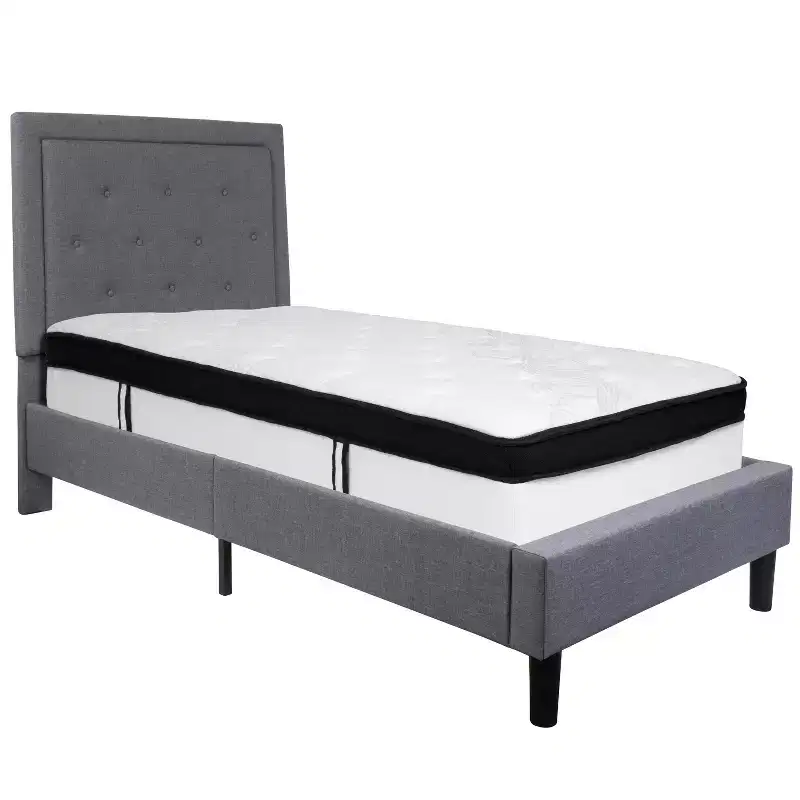 Emma and Oliver Panel Tufted Upholstered Platform Bed and Memory Foam Pocket Spring Mattress