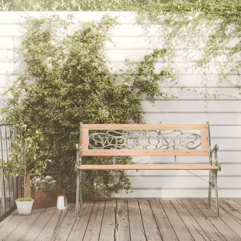 vidaXL Garden Bench Wood Brown, Black Wood, Wrought Iron, PVC Standard