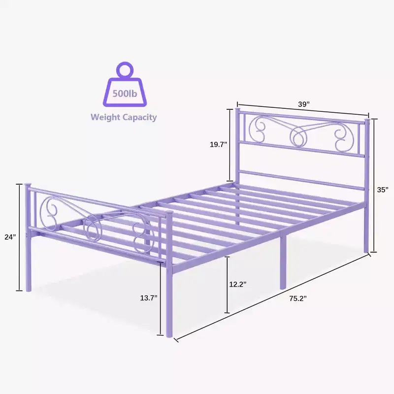 TROPOW Twin Size Metal Bed FrameSturdy Platform with Headboard & Footboard, Steel Slat Support,No Box Spring Needed,Easy Assembly,for Kids