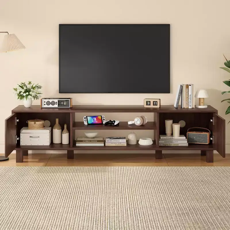 JVNOXK63-inch Modern Entertainment Center TV Stand Accommodates TVs up to 70 inches Features open shelving with storage space Ideal for living rooms