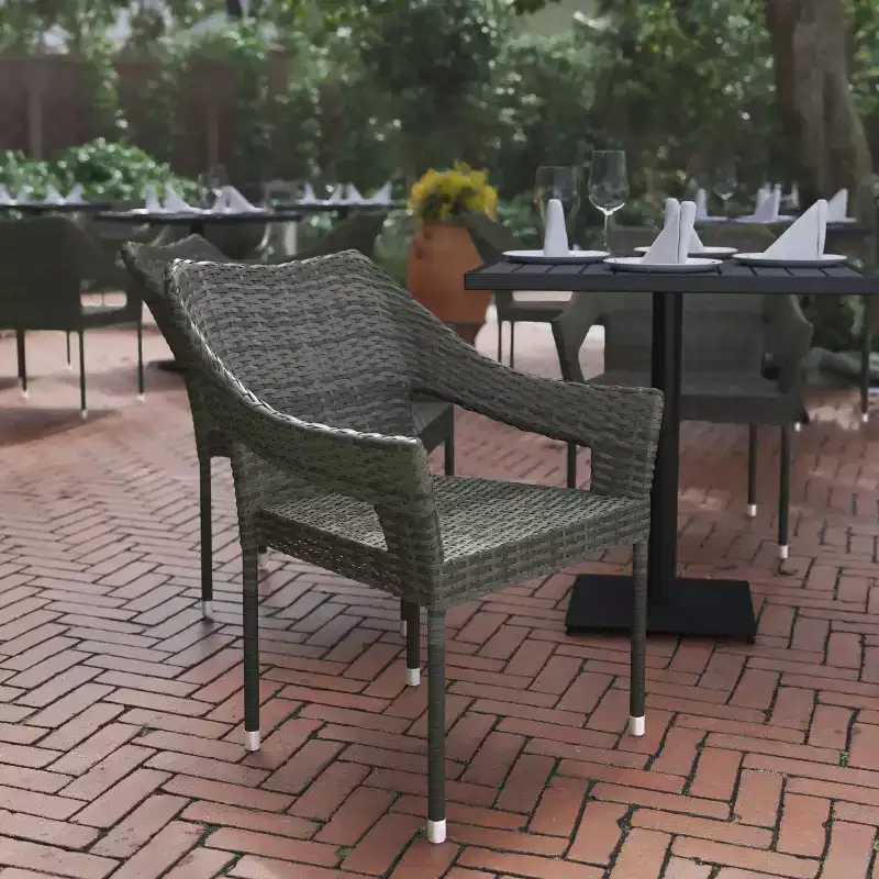 Flash Furniture Ethan Commercial Grade Stacking Patio Chair, All Weather PE Rattan Wicker Patio Dining Chair