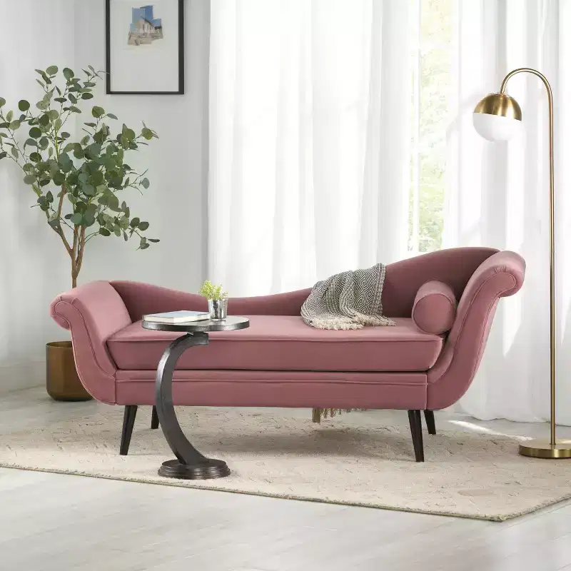 Contemporary Scroll Arms Velvet Chaise Lounge