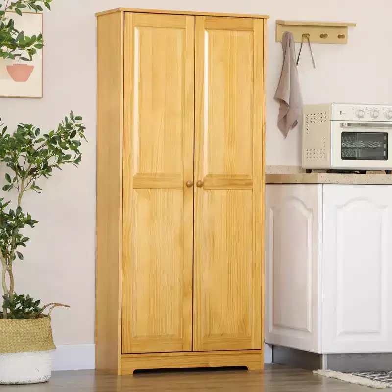 67 Pinewood Kitchen Pantry Storage Cabinet, Freestanding Cabinets with Doors and Shelves