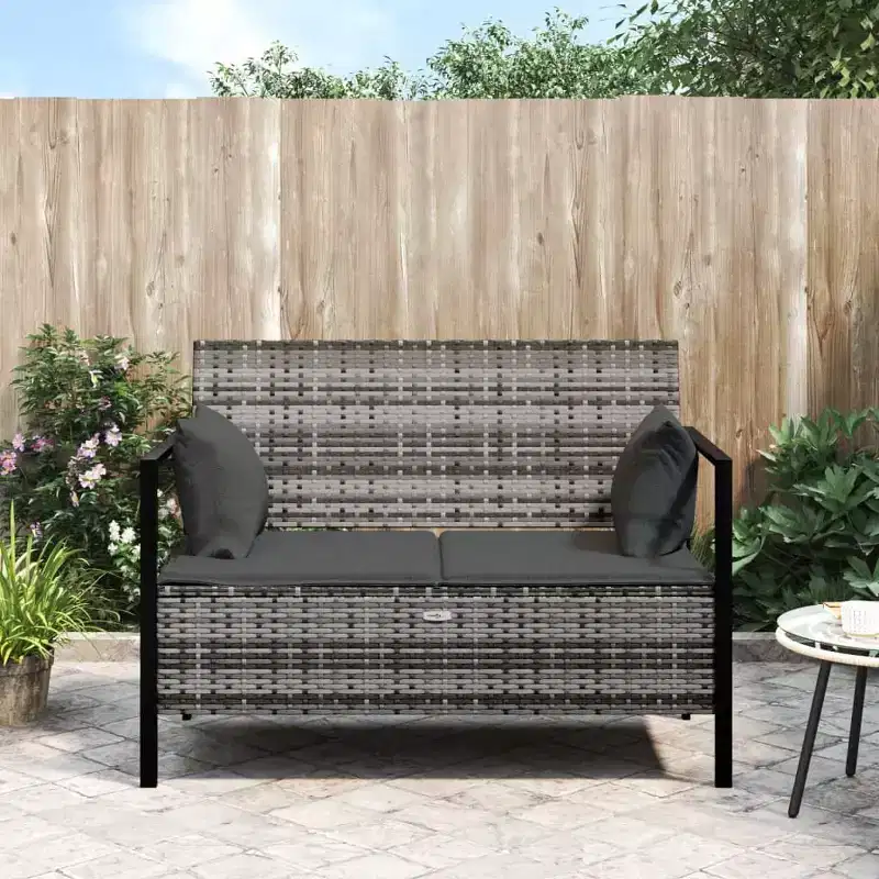 vidaXL Garden Bench Black PE rattan 2-Seater Garden Bench Rectangular