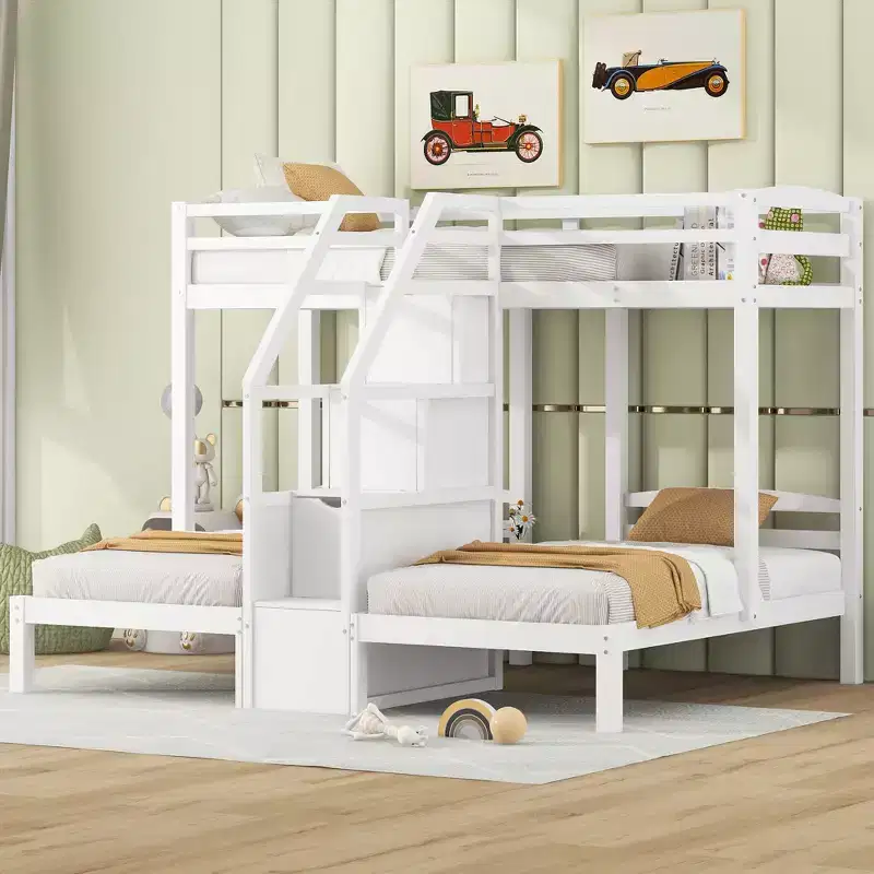 Pine Triple Bunk Bed Twin/Twin/Twin 61.5''H x 79.7''W x 102.3''D