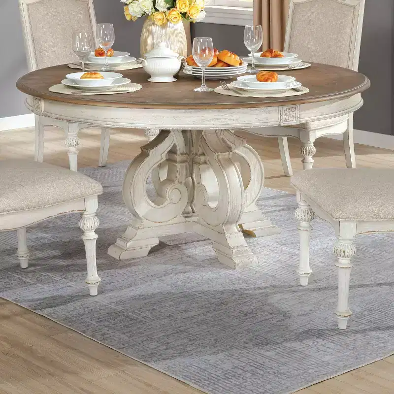 Frainio Round Dining Table White - HOMES: Inside + Out: Cottage Chic, Seats 6, Pedestal Base