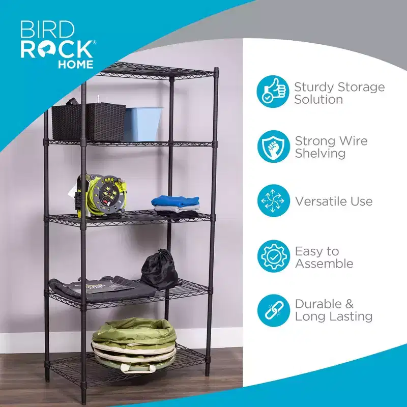 Internet's Best 5-Tier Wire Shelving - Flat Black - Heavy Duty Shelf