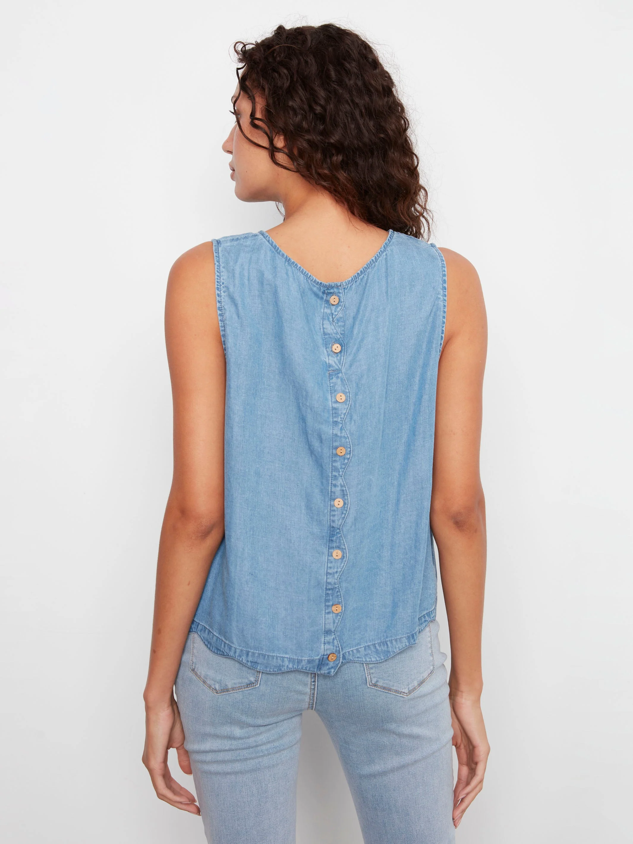 Soft Fabric Sleeveless Scalloped Top - Medium Blue