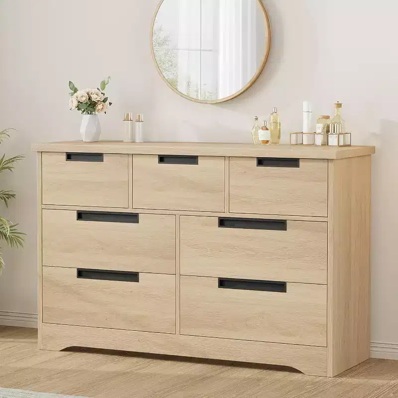 CuisinSmart 7 Drawer Dresser, Wood Chest of Drawers with Embedded Handles, Dresser Organizer for Living Room, Nursery, Hallway and Entryway