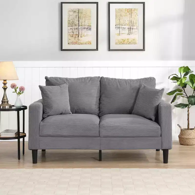 MAYEERTY Wooden Frame Loveseat Sofa Corduroy Comfortable for Living Room Small Space Gray