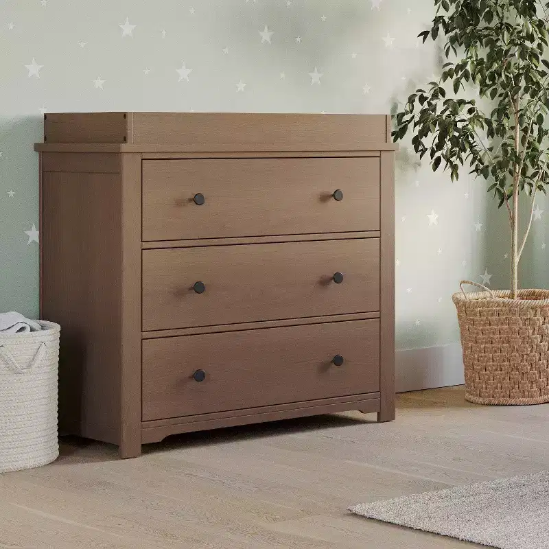 Child Craft Harmony 3 Drawer Dresser with Removable Changing Table Topper, Ample Storage, Anti-Tip Kit Included to Prevent Tipping, Baby Safe Finish
