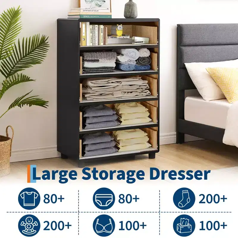 5 Drawer Dresser for Bedroom,Storage Organizer with Double Rustic Handle,Wooden Dresser TV Stand,Chest of Drawers for Closet,Living Room,Hallway