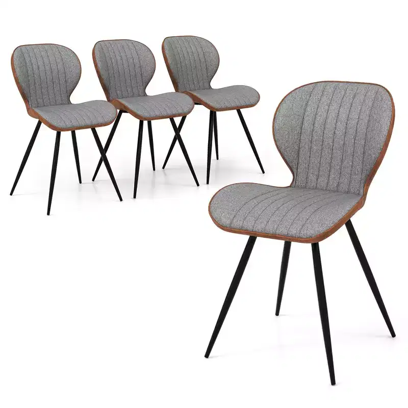Costway 4 Set Armless Dining Chair w/ Curved Backrest U-shaped Seat & Non-slip Foot Pad