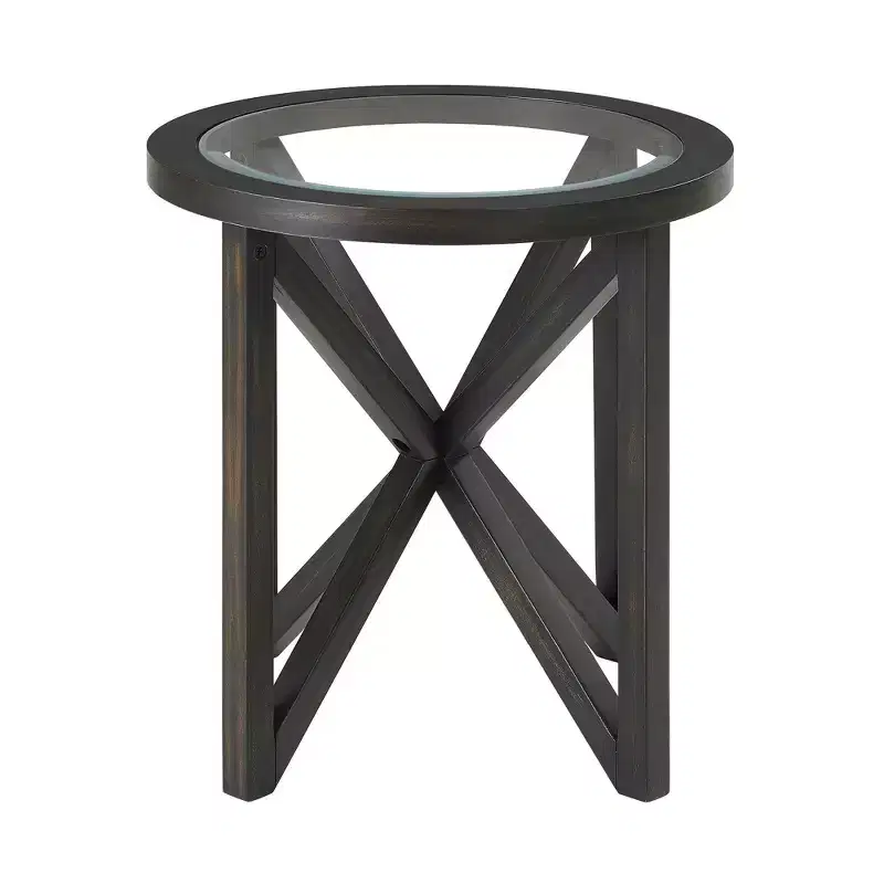 Okak Round Glass Coffee Table, Modern Simple Design, Solid Wood Base, Clear Tempered Glass Top, Living Room Terrace Study Table