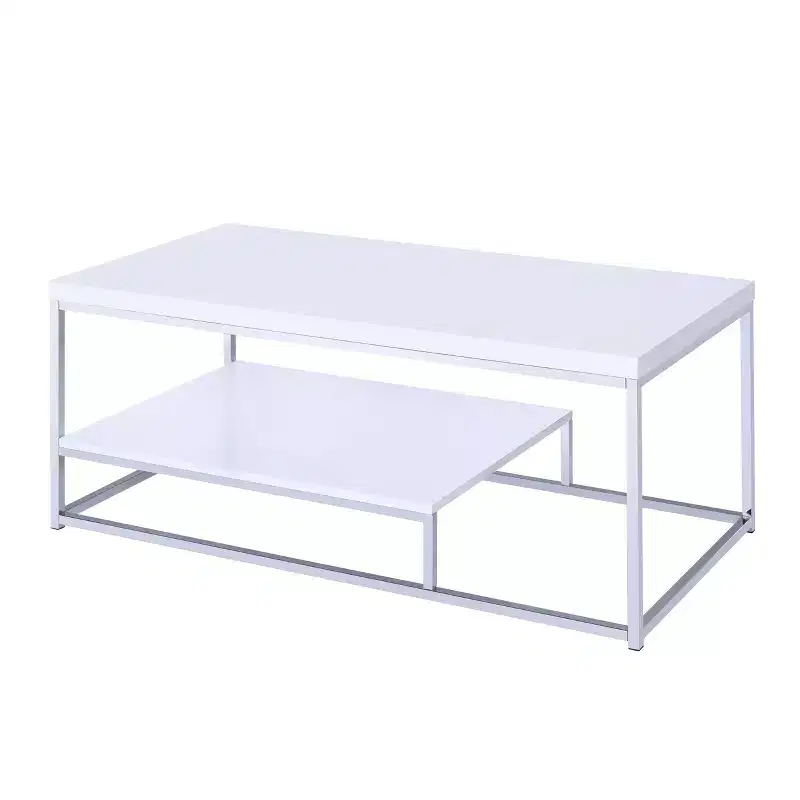 Modern Lucia Cocktail Table White - Steve Silver: Durable, Chrome Frame, Fixed Shelf