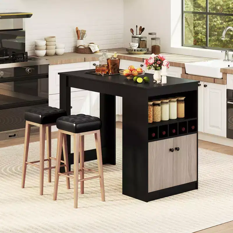Black Counter-Height Bar Table with Storage, Seats 2