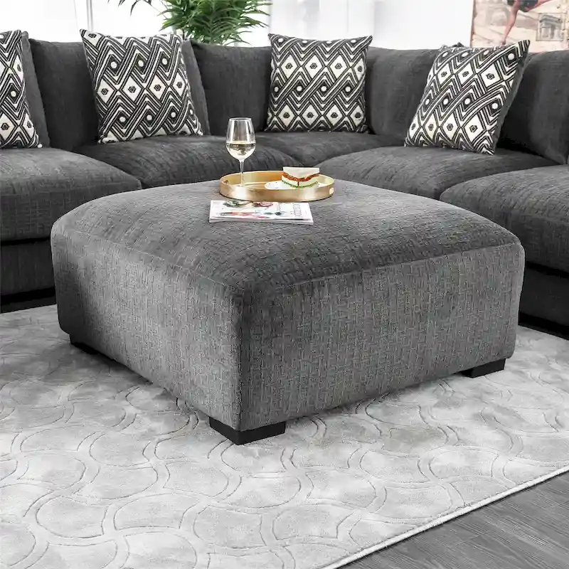 Contemporary Chenille Padded Cocktail Ottoman