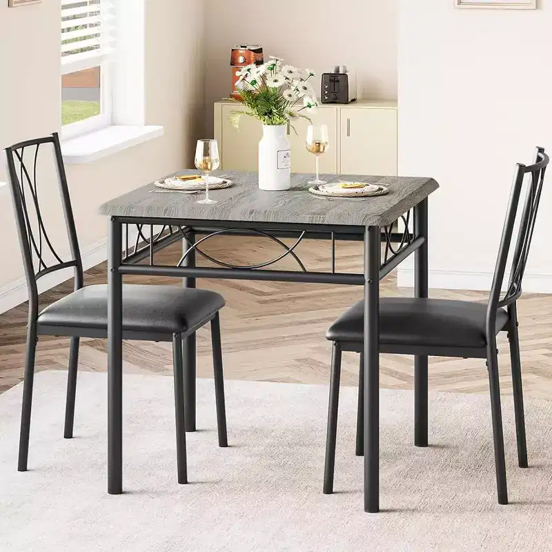 Acekool Square Dining Table Set for 2, 3-Piece Space Saving Kitchen Table and Upholstered Chairs, Small Apartment